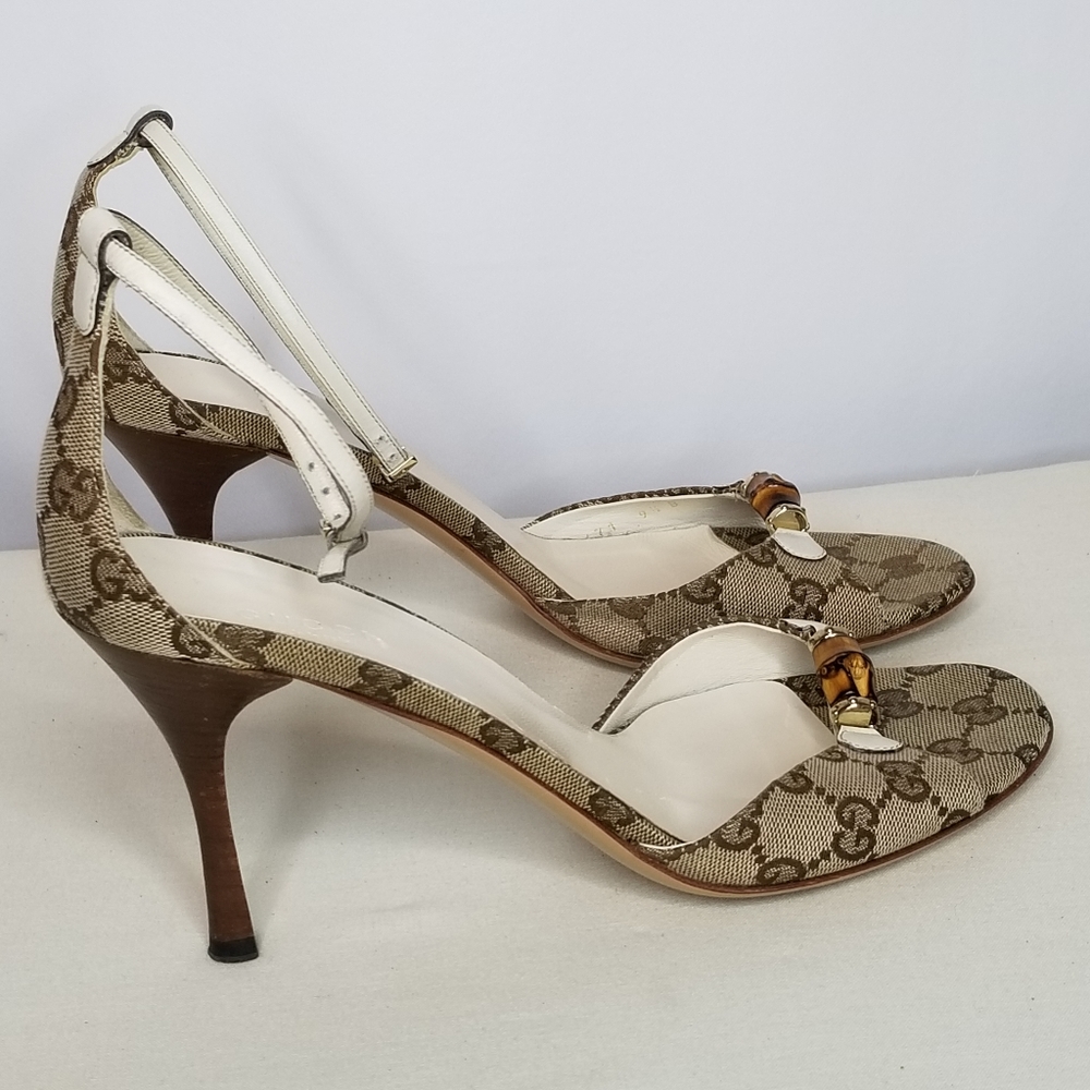 GUCCI Monogram Bamboo Ankle Strap Sandal 9.5